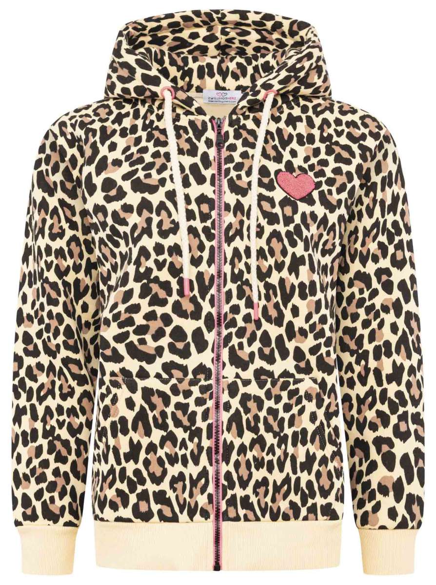 NEU!! Zwillingsherz Hoodie-Jacke "Leopardi" mit Herzpatch - Leopardenmuster
