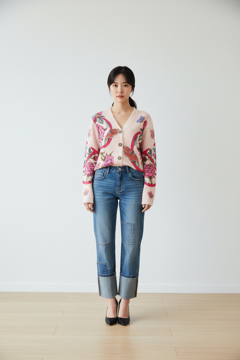 Sexy Woman Boyfriend Jeans mit Ziernähten in verwaschenem Mittelblau