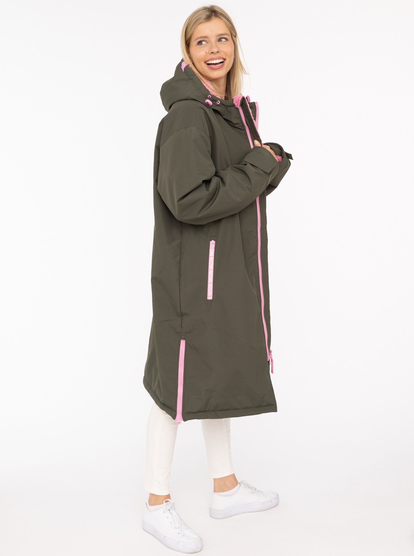 Oversize Windjacke "Surferjacke" in Khaki mit Teddyfutter von Zwillingsherz