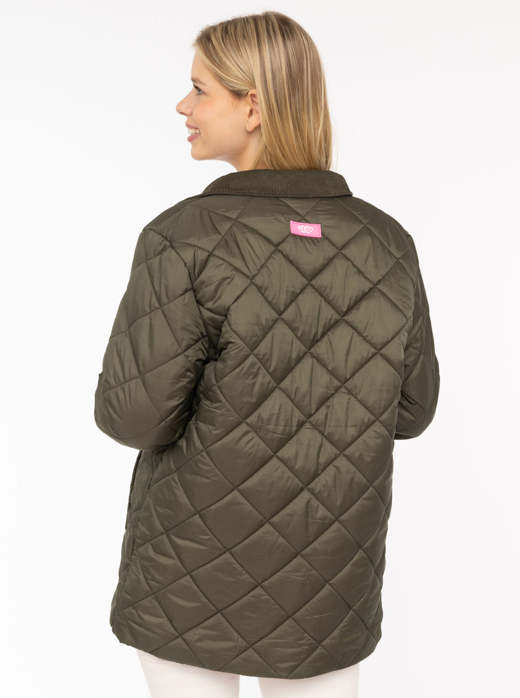 Zwillingsherz Stepparka mit Kordkragen - Oliv mit pinken Akzenten