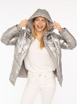 Zwillingsherz Steppjacke in Metallic-Optik in Silber