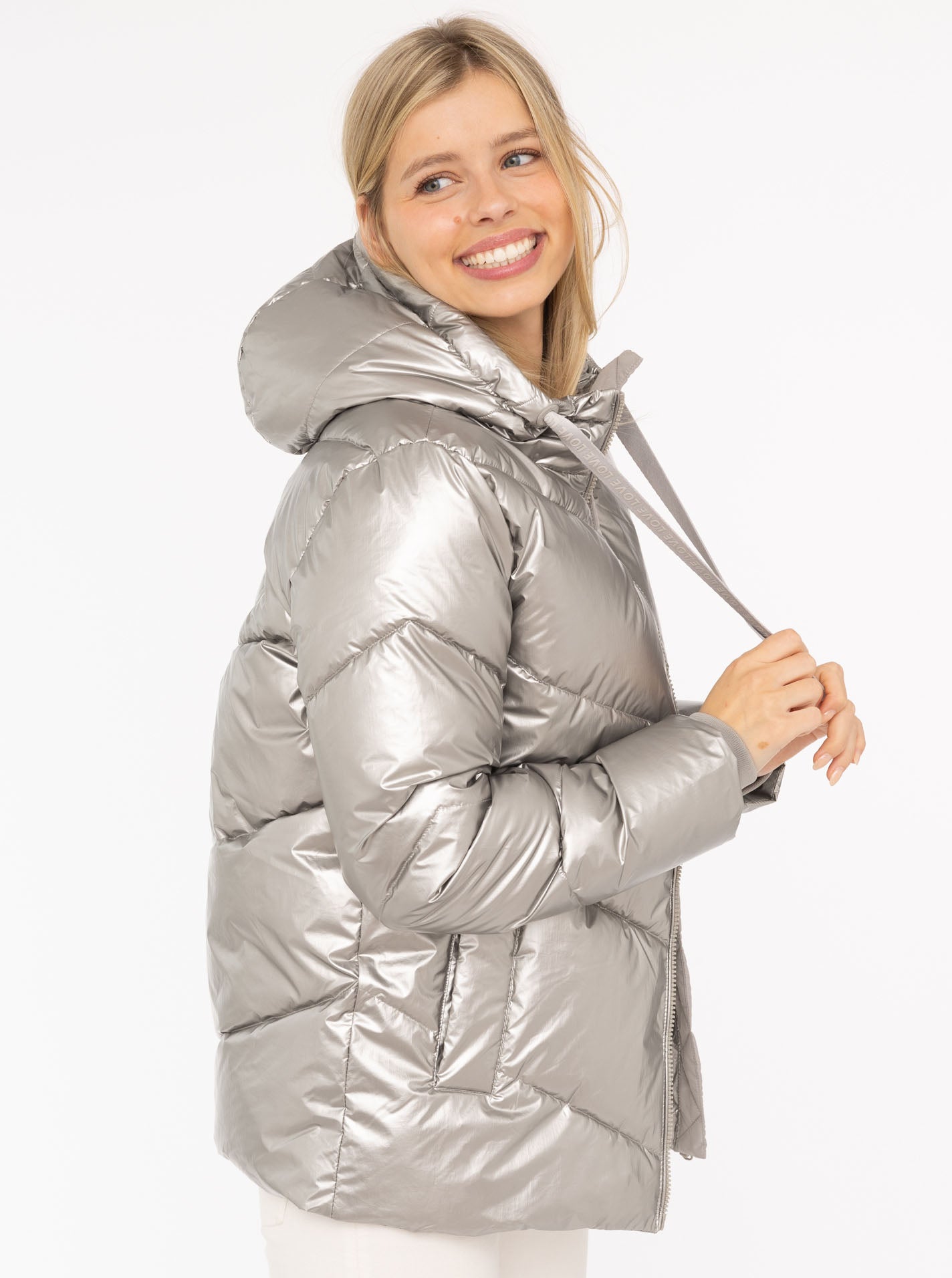 Zwillingsherz Steppjacke in Metallic-Optik in Silber