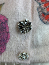 Rose Mode - Cardigan mit Schmetterlings- und Blumenmotiven in Creme