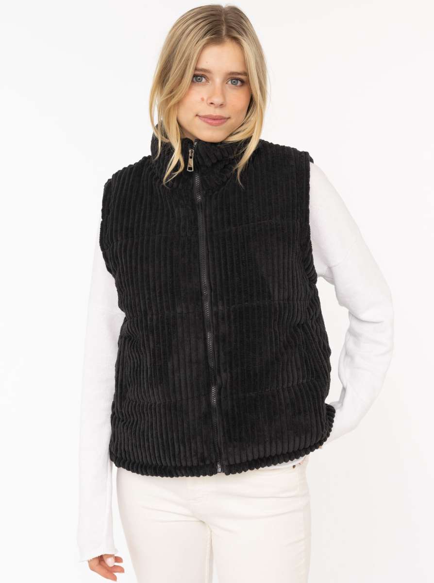 Zwillingsherz Cord Weste "Herbstzeit" Schwarz | Damen Steppweste