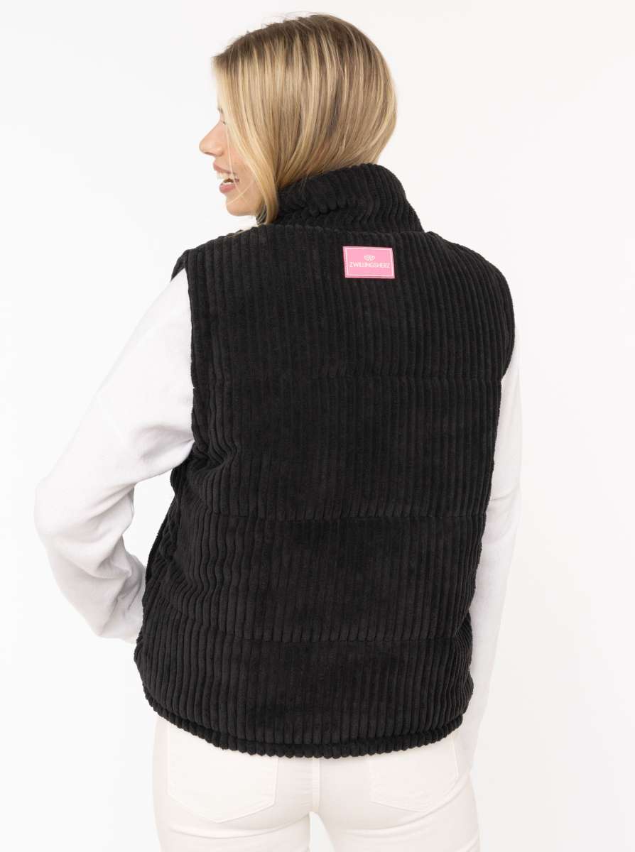 Zwillingsherz Cord Weste "Herbstzeit" Schwarz | Damen Steppweste