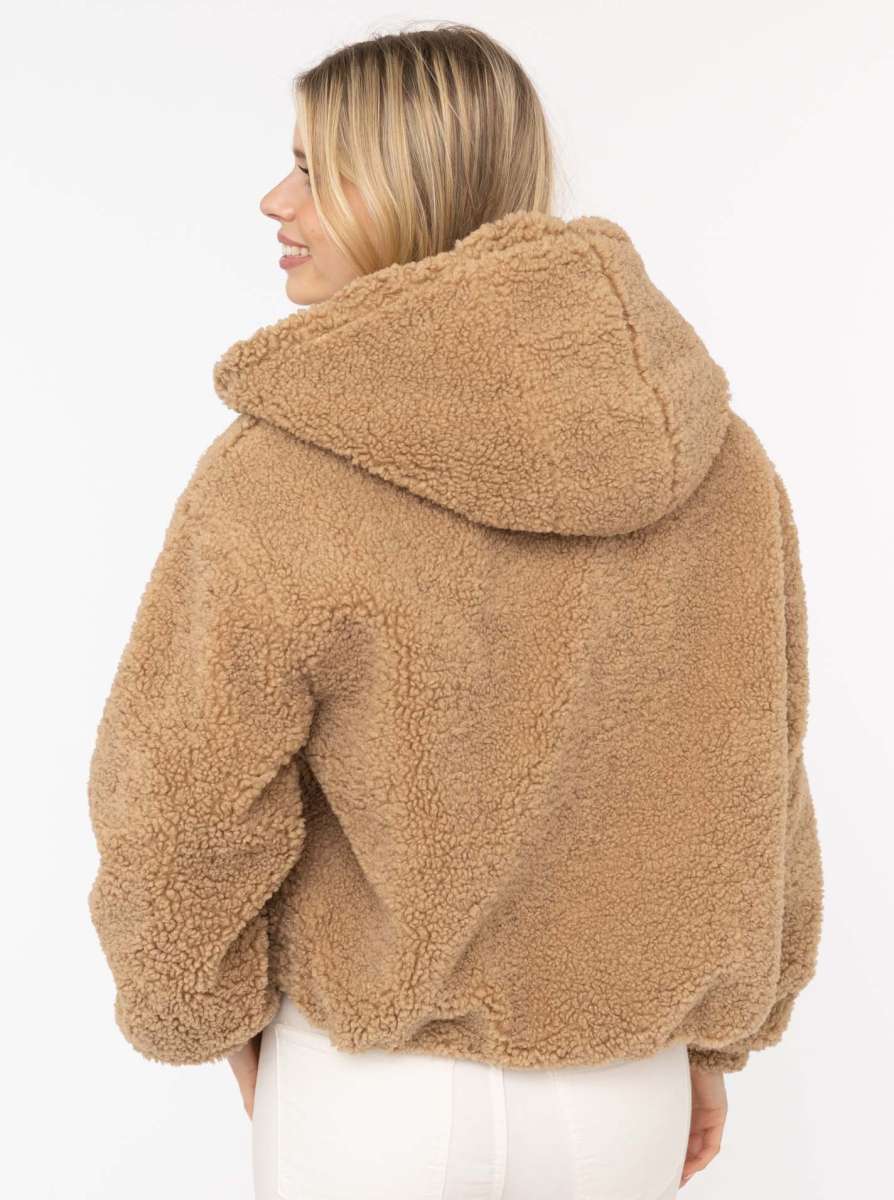 Zwillingsherz Teddy-Jacke mit Kapuze - Camel
