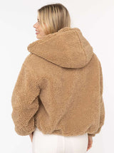 Zwillingsherz Teddy-Jacke mit Kapuze - Camel