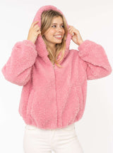 Zwillingsherz Teddy-Jacke mit Kapuze - Rosa