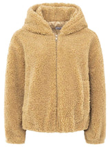 Zwillingsherz Teddy-Jacke mit Kapuze - Camel
