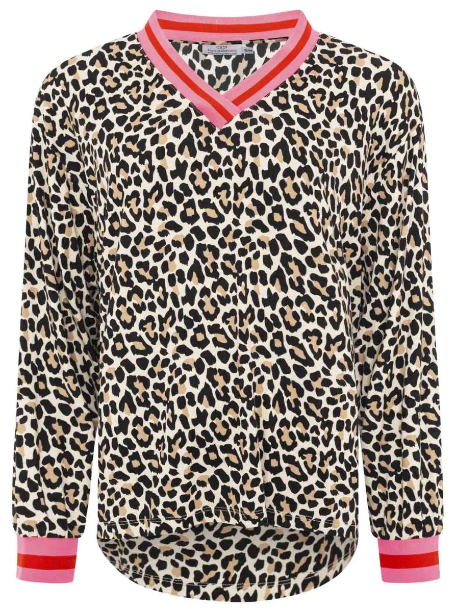 Neue Kollektion!  Zwillingsherz V-Neck Shirt "Leo-Pink" - Leichtes Langarmshirt aus 95% Viskose & 5 % Elastan