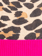 Zwillingsherz Mütze aus 100% Kaschmir - Leo-Design - mit neonpinkem Umschlag