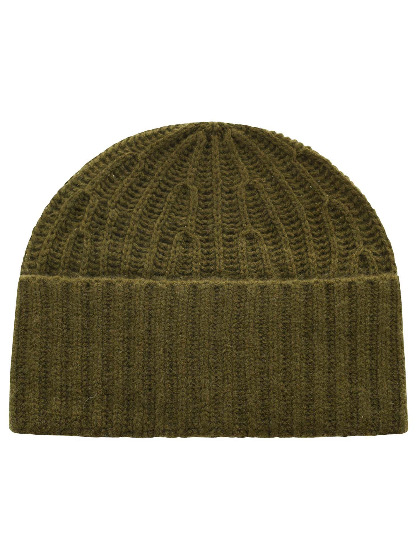 Zwillingsherz Mütze aus 100% Kaschmir - Olive - Grün - Grobstrick