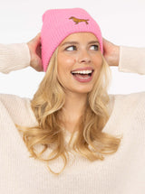 Zwillingsherz Kaschmir-Mütze "Dackel" in Bubblegum-Pink -100% Kaschmir