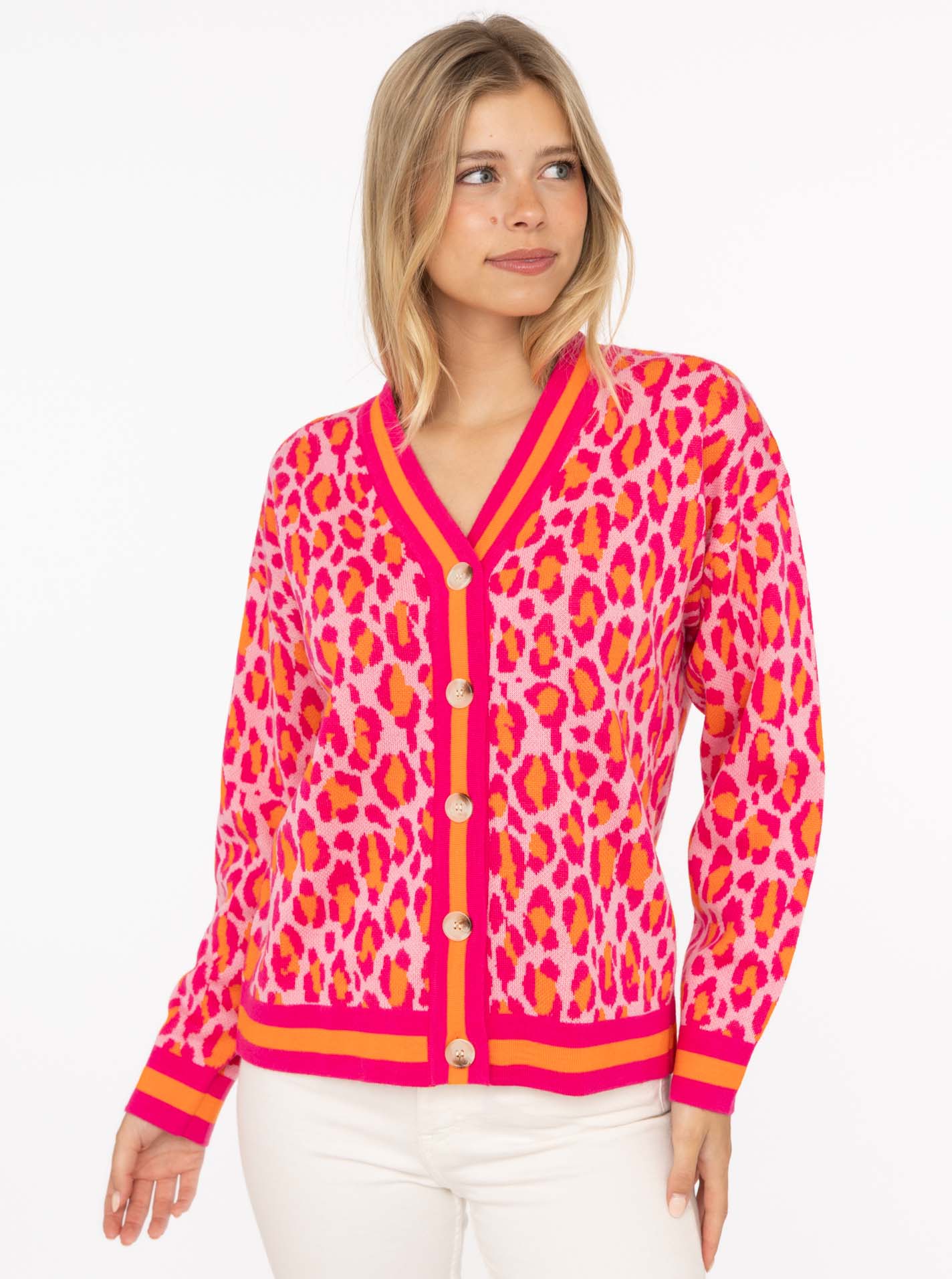 Zwillingsherz Cardigan "Leo & Streifen" Pink Orange