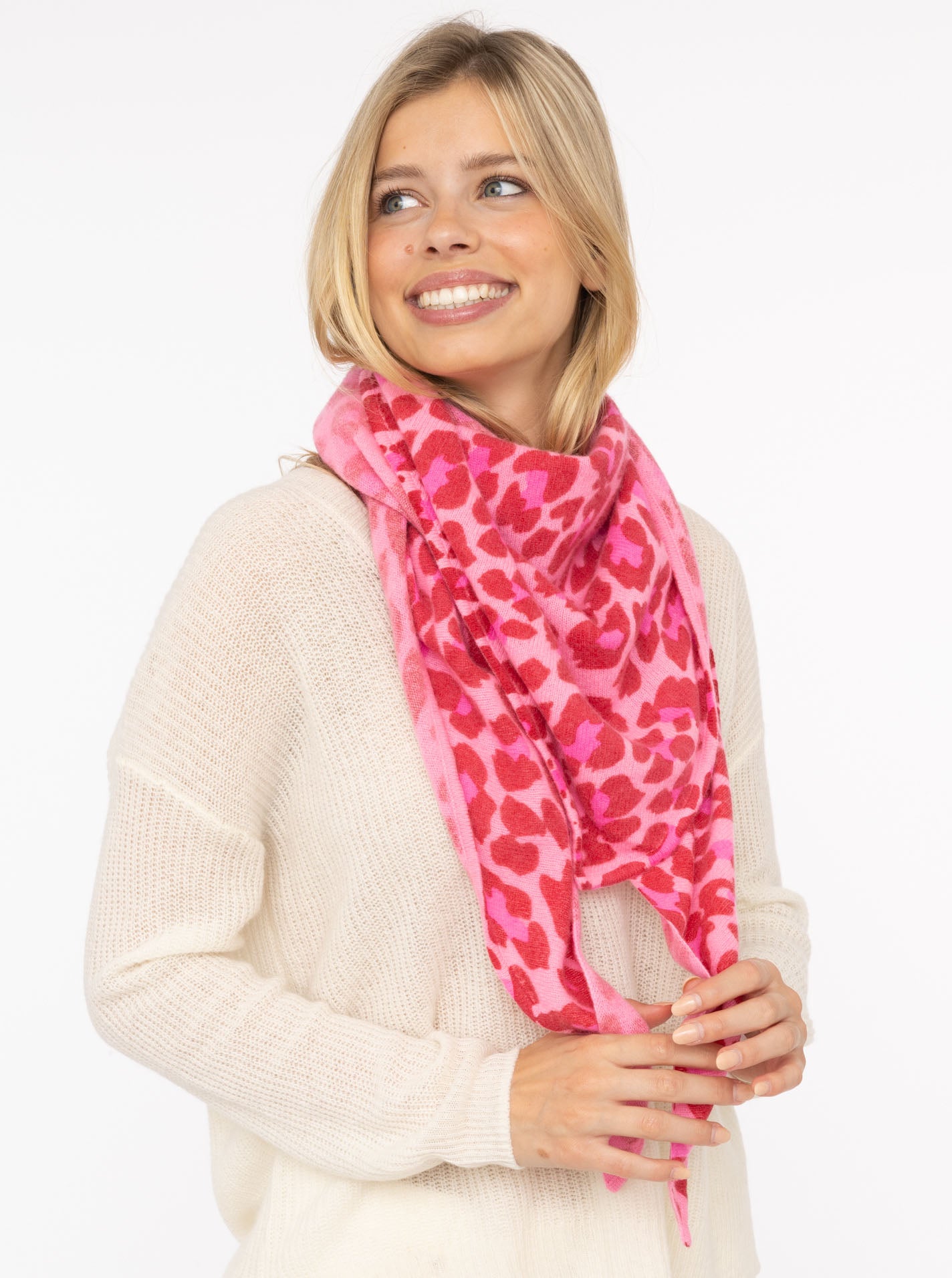 Zwillingsherz Dreieckstuch 100% Kaschmir Leo Print Bubblegum Pink