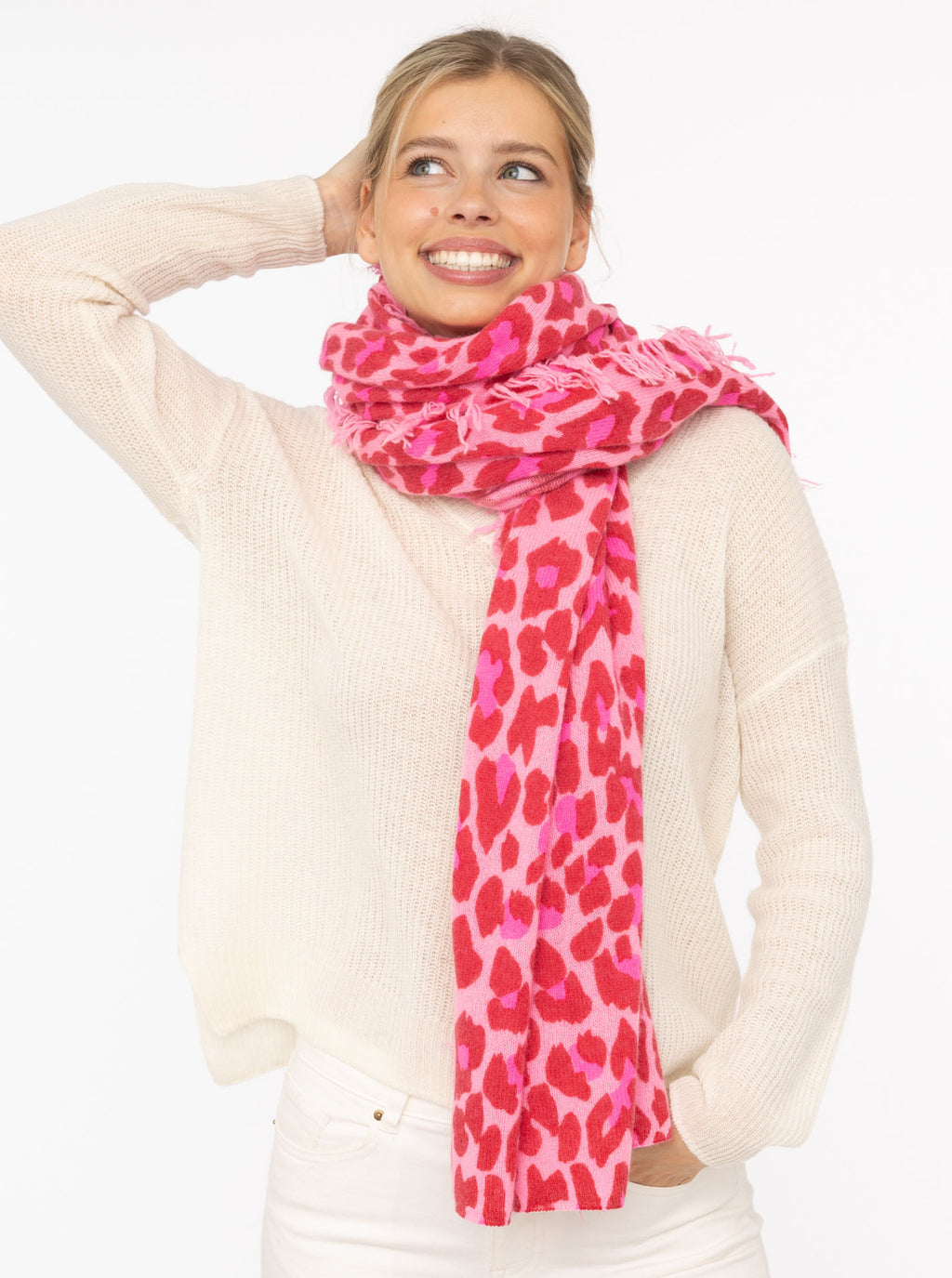 Zwillingsherz XXL Fransenschal aus 100% Kaschmir "Leo" - Farbe Bubblegum