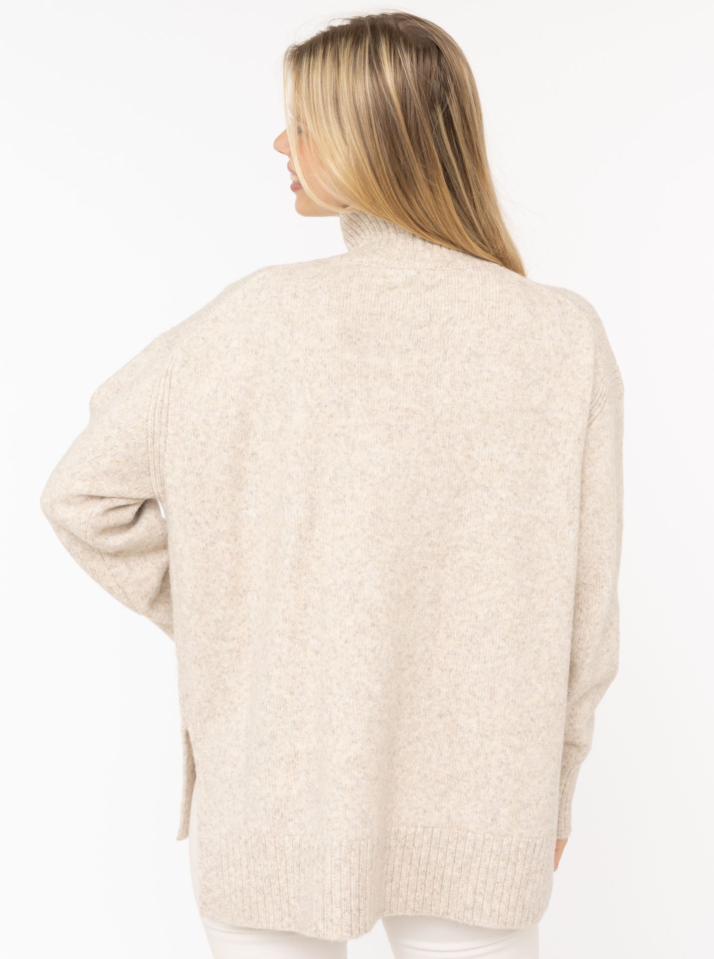 Zwillingsherz - Pullover "Uni"  Stehkragen mit Schlitzen - Beige