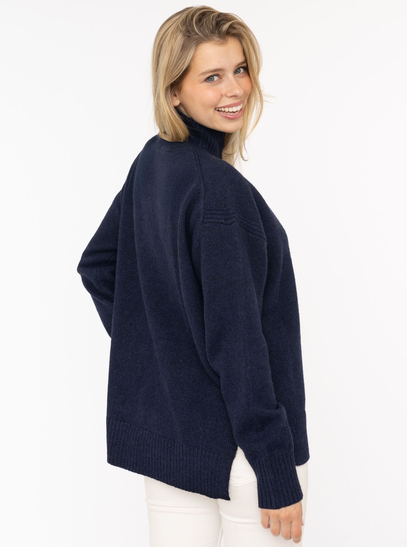 Zwillingsherz - Pullover "Uni"  Stehkragen mit Schlitzen - Dunkelblau