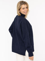 Zwillingsherz - Pullover "Uni"  Stehkragen mit Schlitzen - Dunkelblau