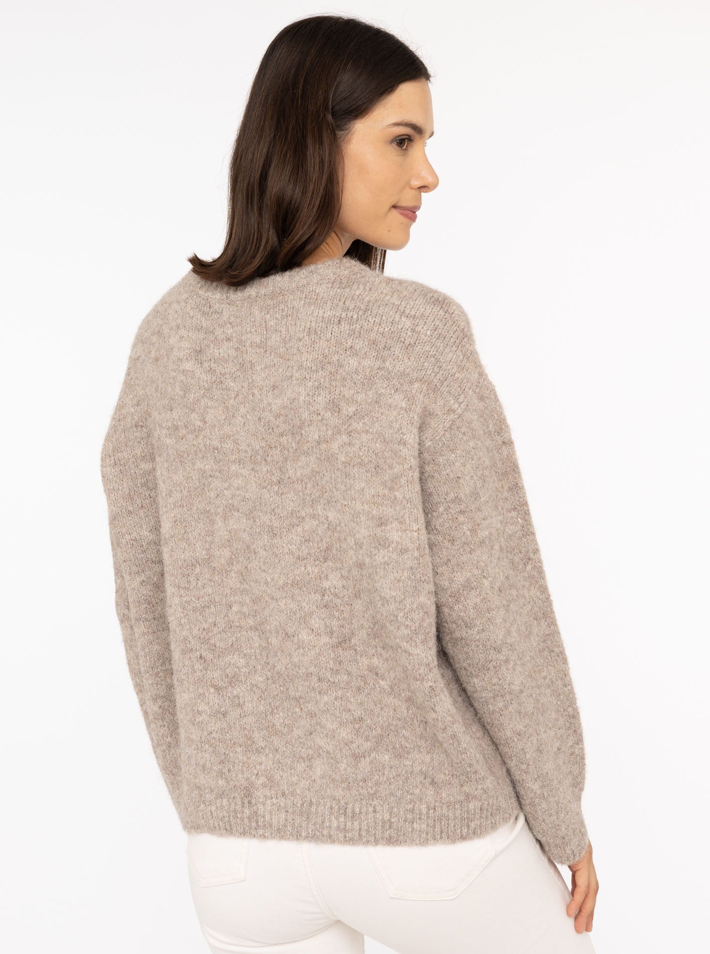 Zwillingsherz - Rundhalspullover - kuschlig weich - Taupe