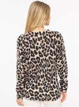 Zwillingsherz Rundhalspullover - 100% Kaschmir - Leoprint - Beige