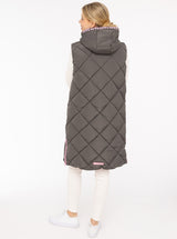 Zwillingsherz - Steppweste Lang "Love Print" - Grau mit rosafarbenen Details