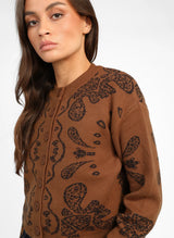 An’ge Paris Strickjacke NAYANA Cognac-Braun mit Jacquardmuster