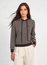 Ange Paris Strick-Hoodie Noris Mokka-Ecru gestreift