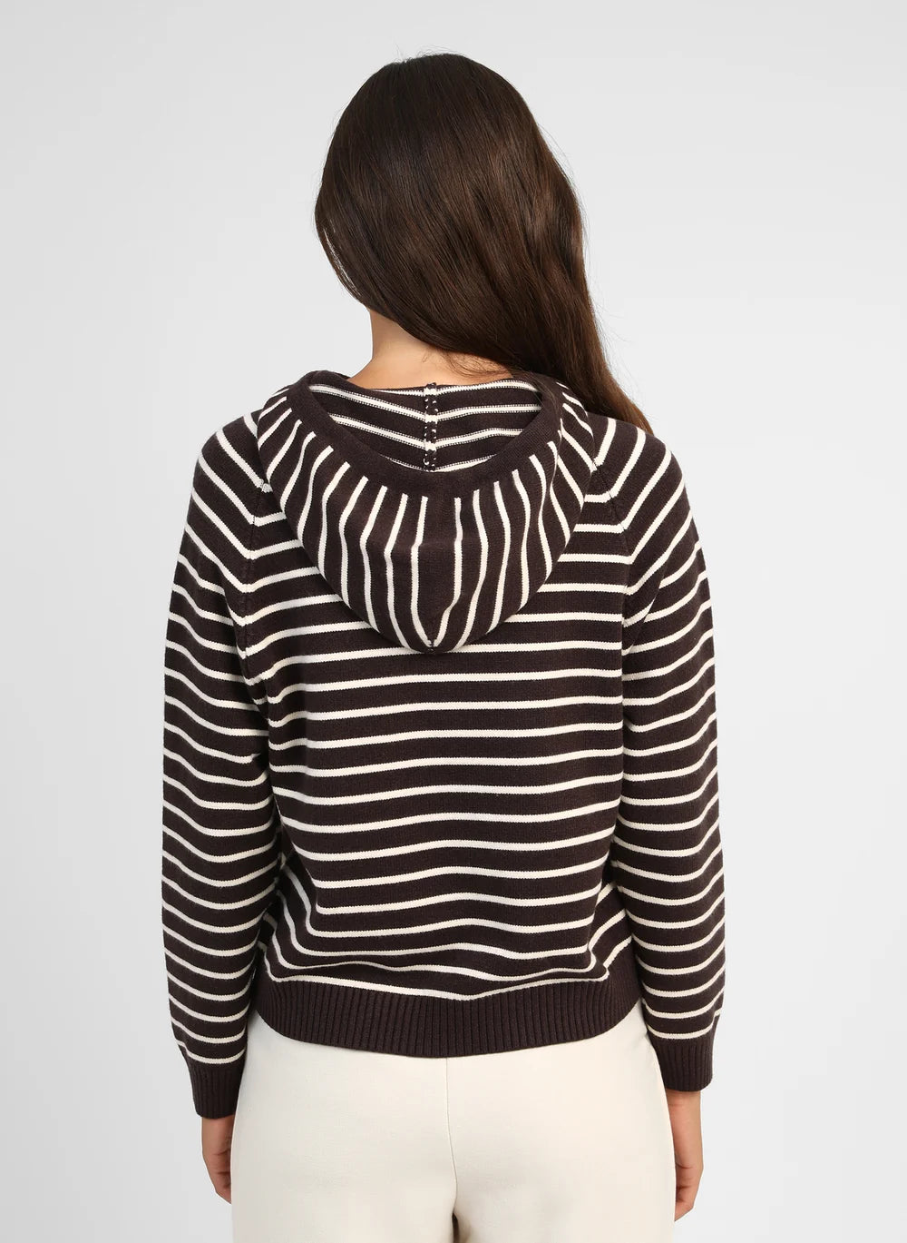Ange Paris Strick-Hoodie Noris Mokka-Ecru gestreift