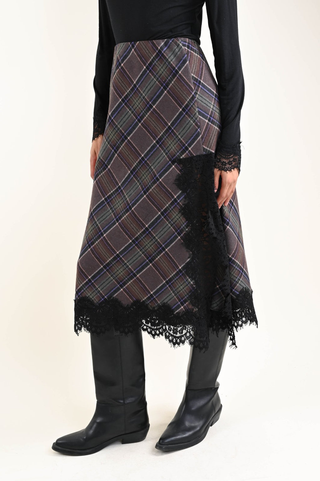 MYASTREET - Rock mit Karo-Muster & Spitzendetails