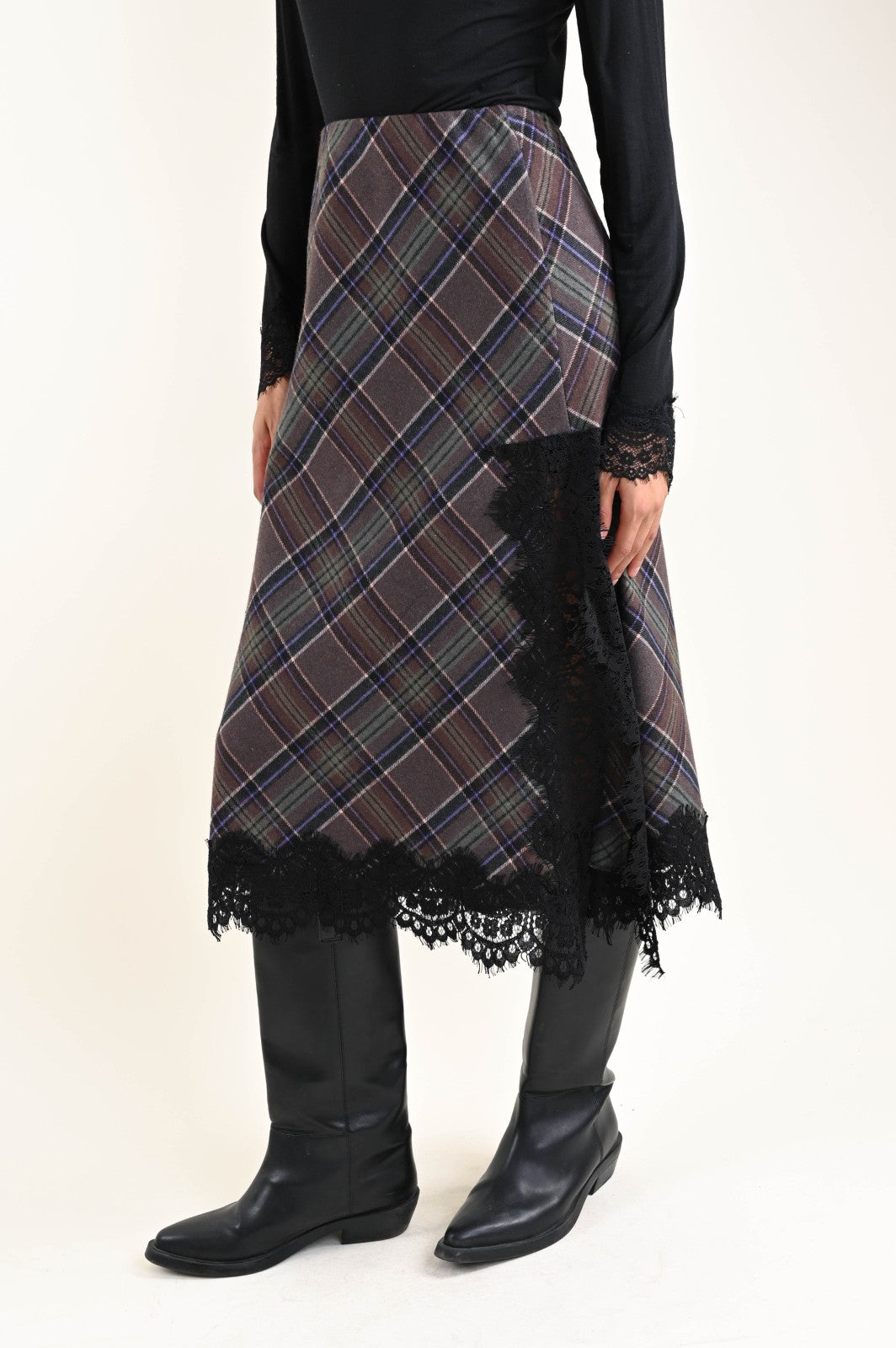 MYASTREET - Rock mit Karo-Muster & Spitzendetails