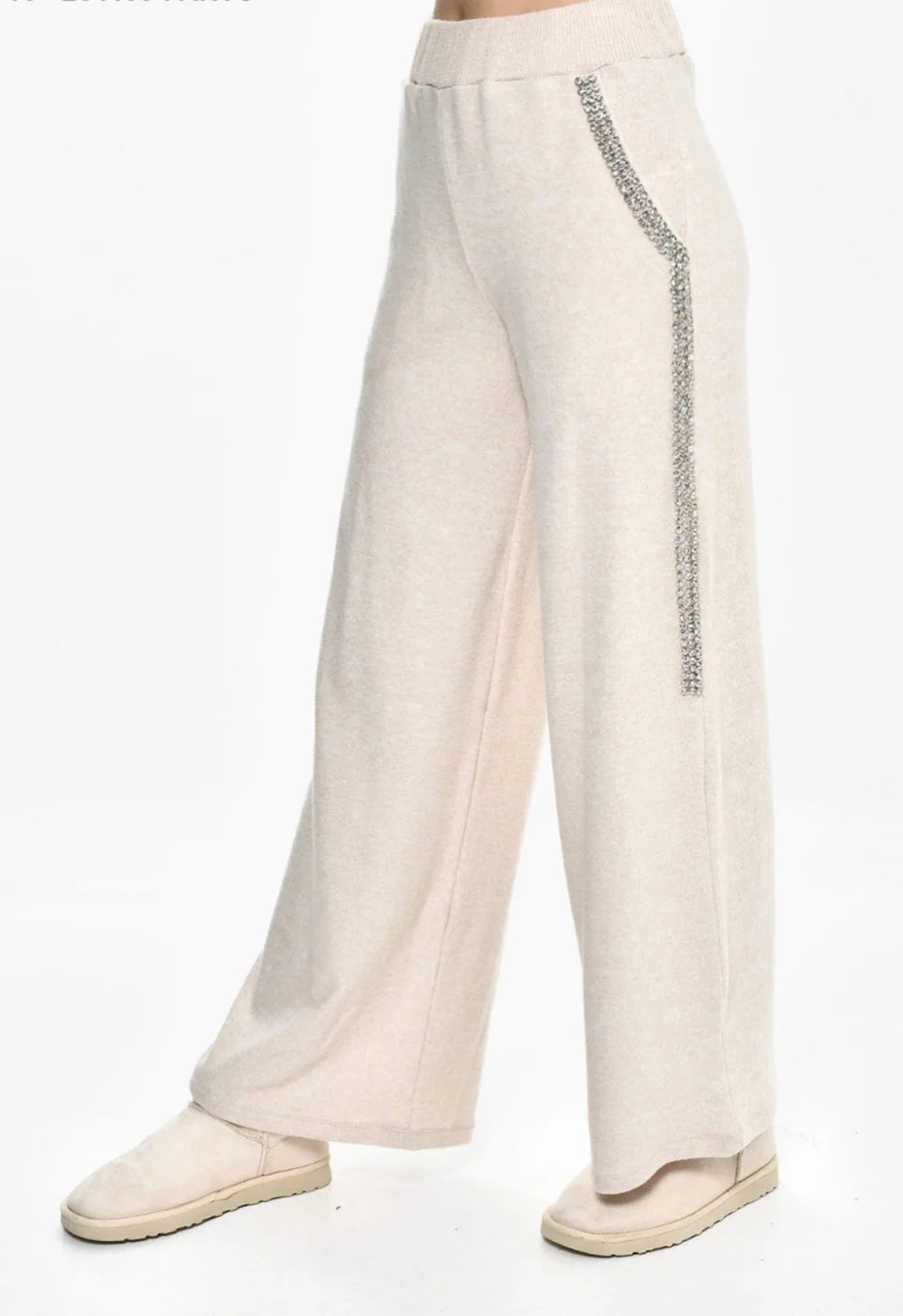 Rose Mode - Luxuriöse Strickhose mit Strasssteinen - Beige