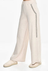 Rose Mode - Luxuriöse Strickhose mit Strasssteinen - Beige