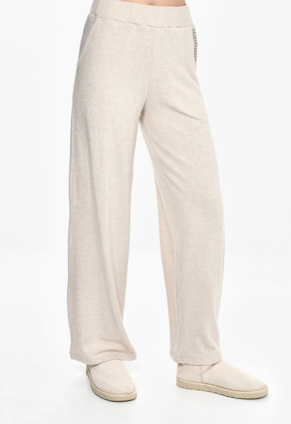 Rose Mode - Luxuriöse Strickhose mit Strasssteinen - Beige