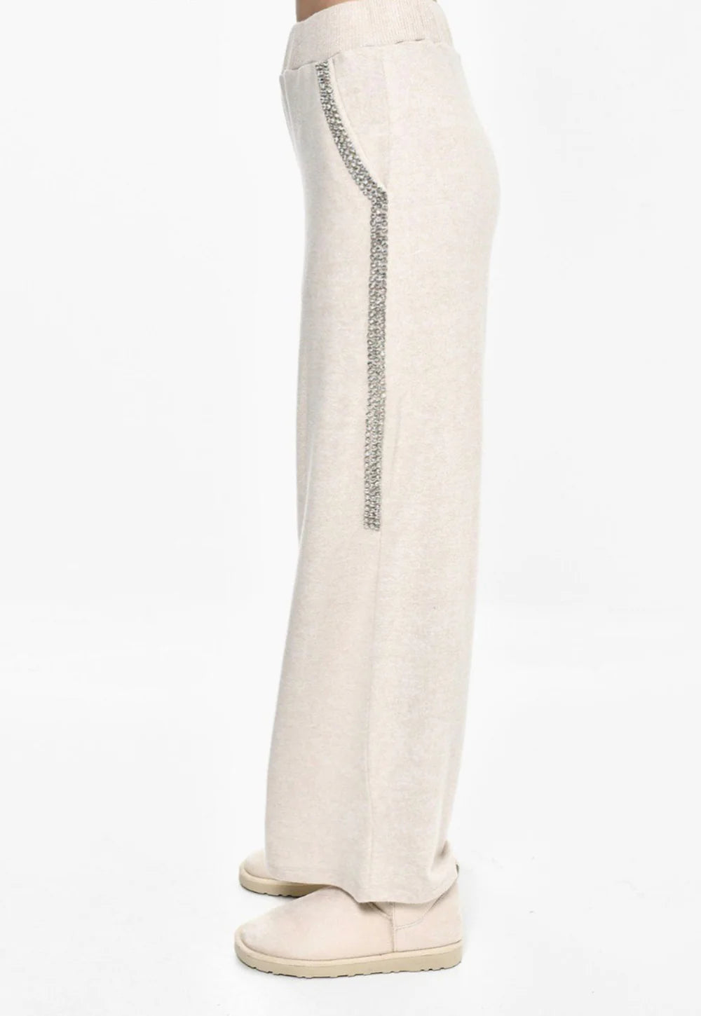Rose Mode - Luxuriöse Strickhose mit Strasssteinen - Beige