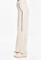 Rose Mode - Luxuriöse Strickhose mit Strasssteinen - Beige