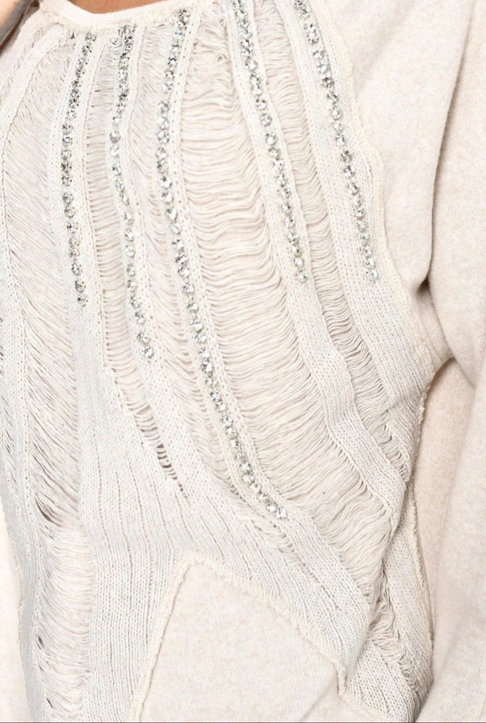 Rose Mode - Luxuriöser Pullover mit Fadendetails und Strasssteinen - Beige