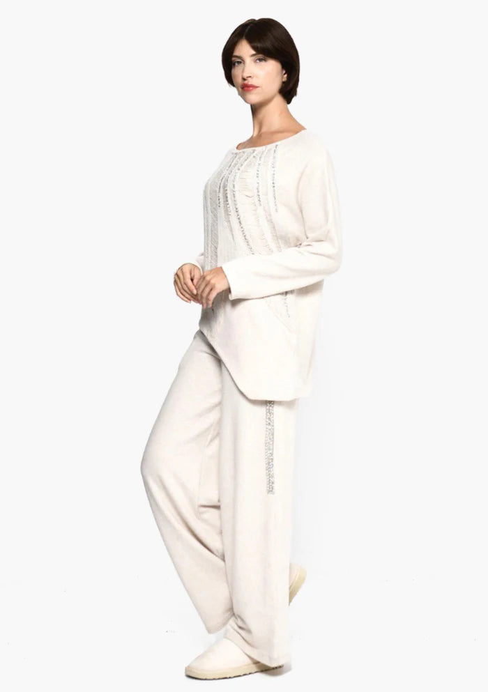 Rose Mode - Luxuriöser Pullover mit Fadendetails und Strasssteinen - Beige