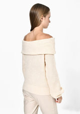 Rose Mode - Strickpullover mit Carmenausschnitt & Spitzenbesatz - Beige