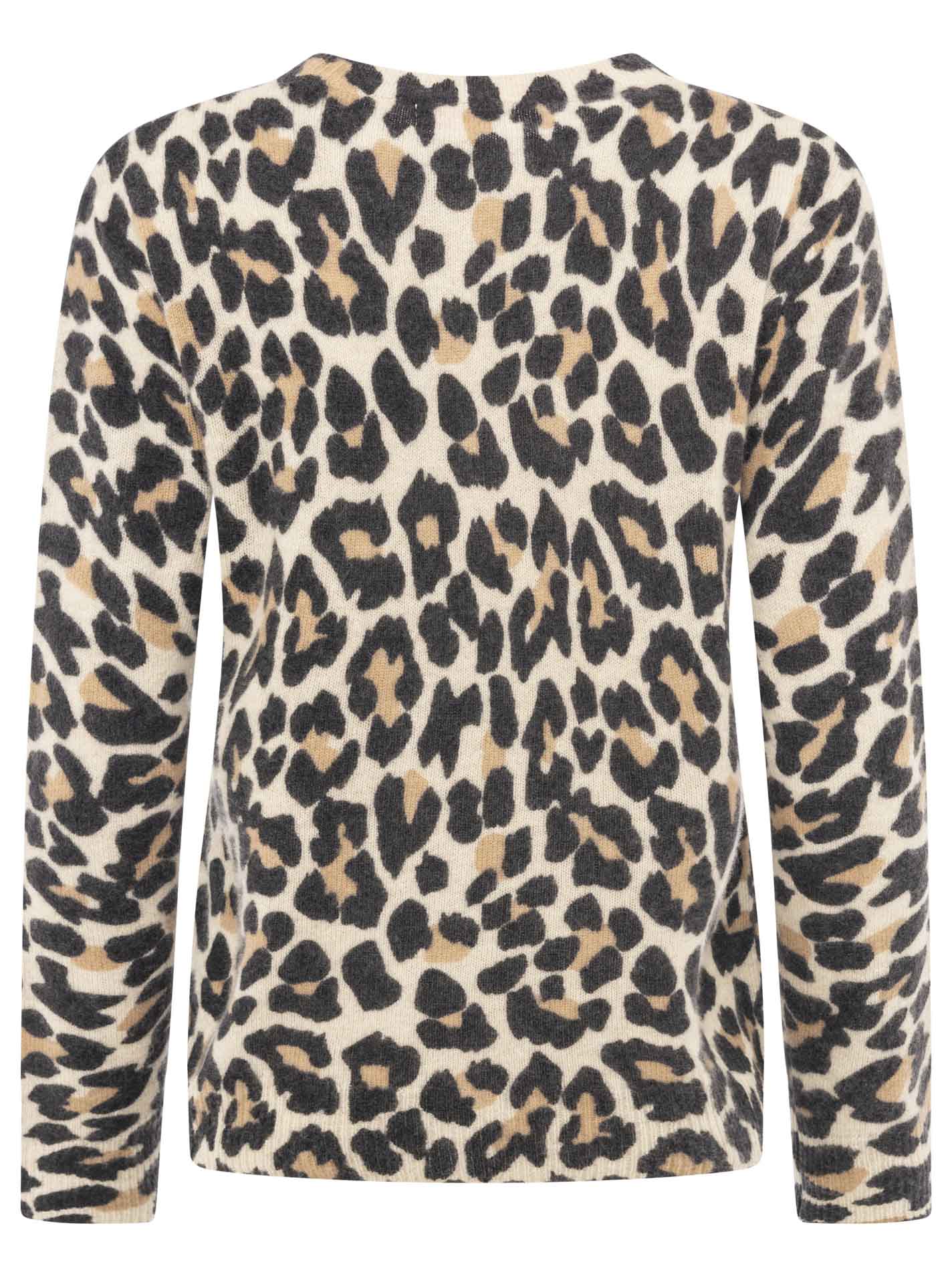 Zwillingsherz Rundhalspullover - 100% Kaschmir - Leoprint - Beige