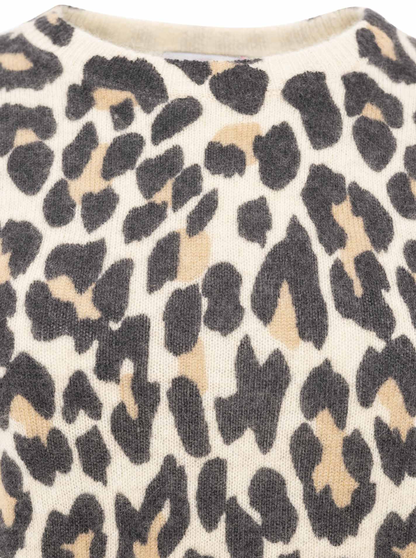 Zwillingsherz Rundhalspullover - 100% Kaschmir - Leoprint - Beige