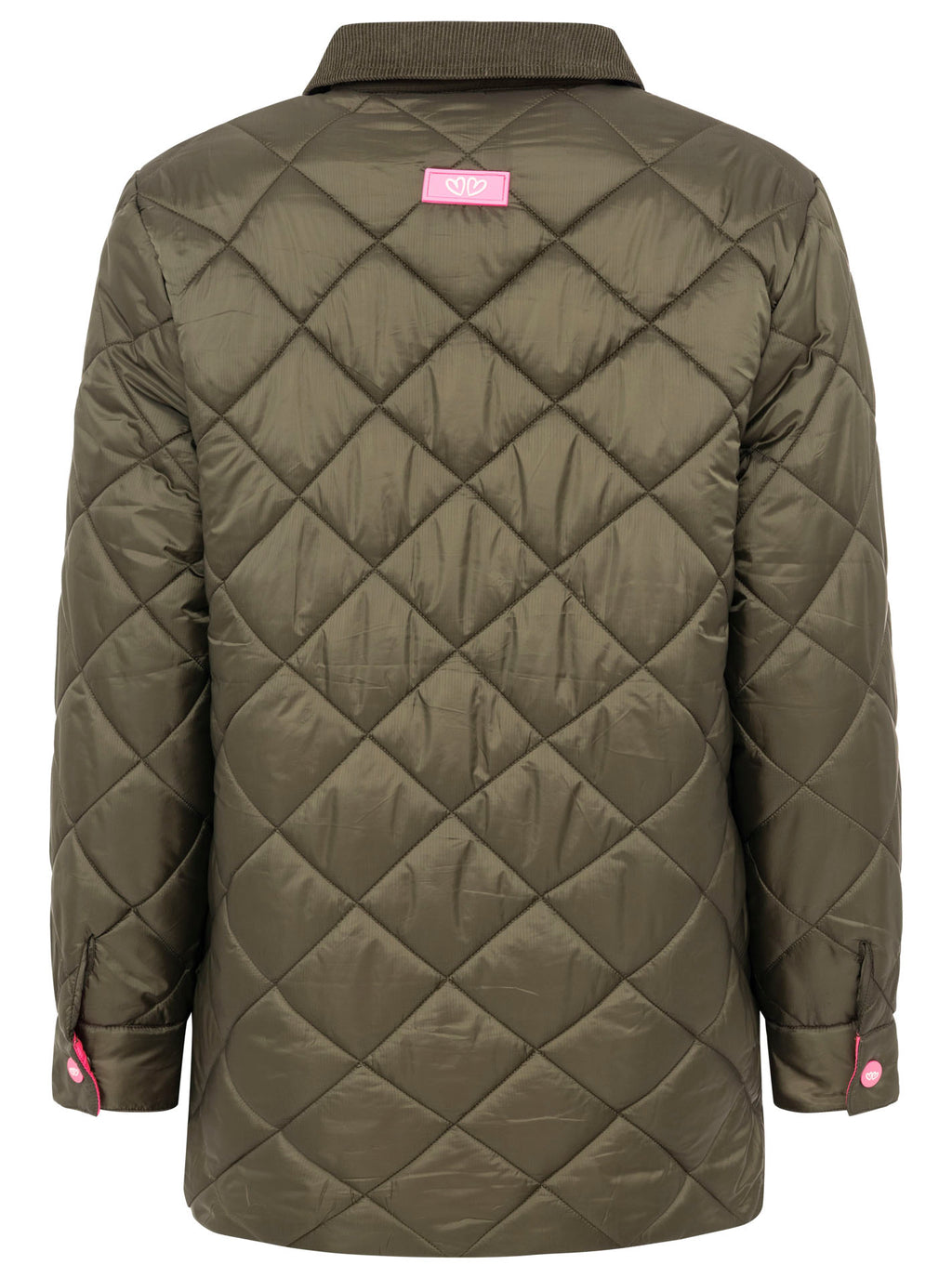 Zwillingsherz Stepparka mit Kordkragen - Oliv mit pinken Akzenten