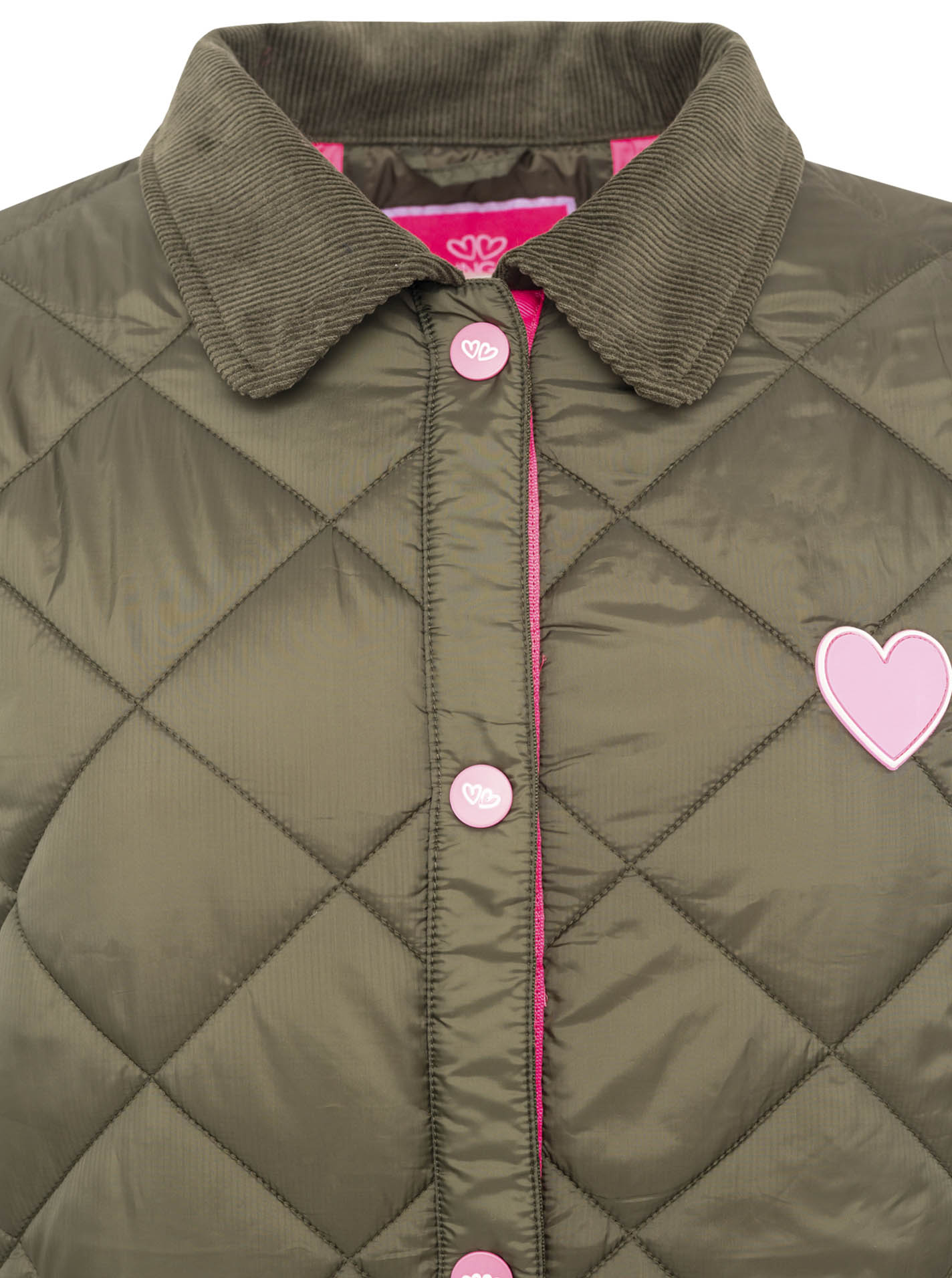 Zwillingsherz Stepparka mit Kordkragen - Oliv mit pinken Akzenten