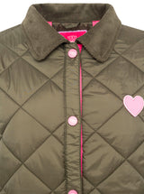 Zwillingsherz Stepparka mit Kordkragen - Oliv mit pinken Akzenten