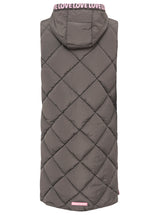 Zwillingsherz - Steppweste Lang "Love Print" - Grau mit rosafarbenen Details