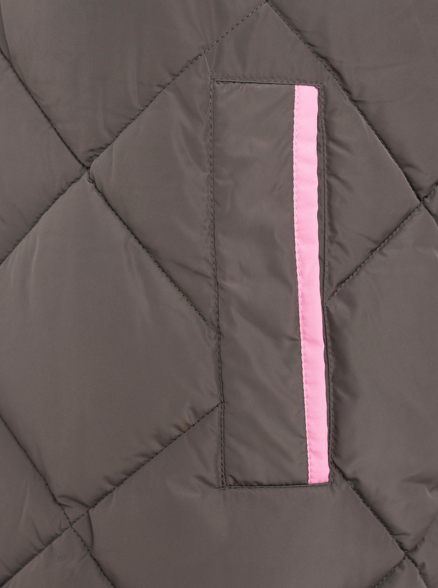 Zwillingsherz - Steppweste Lang "Love Print" - Grau mit rosafarbenen Details