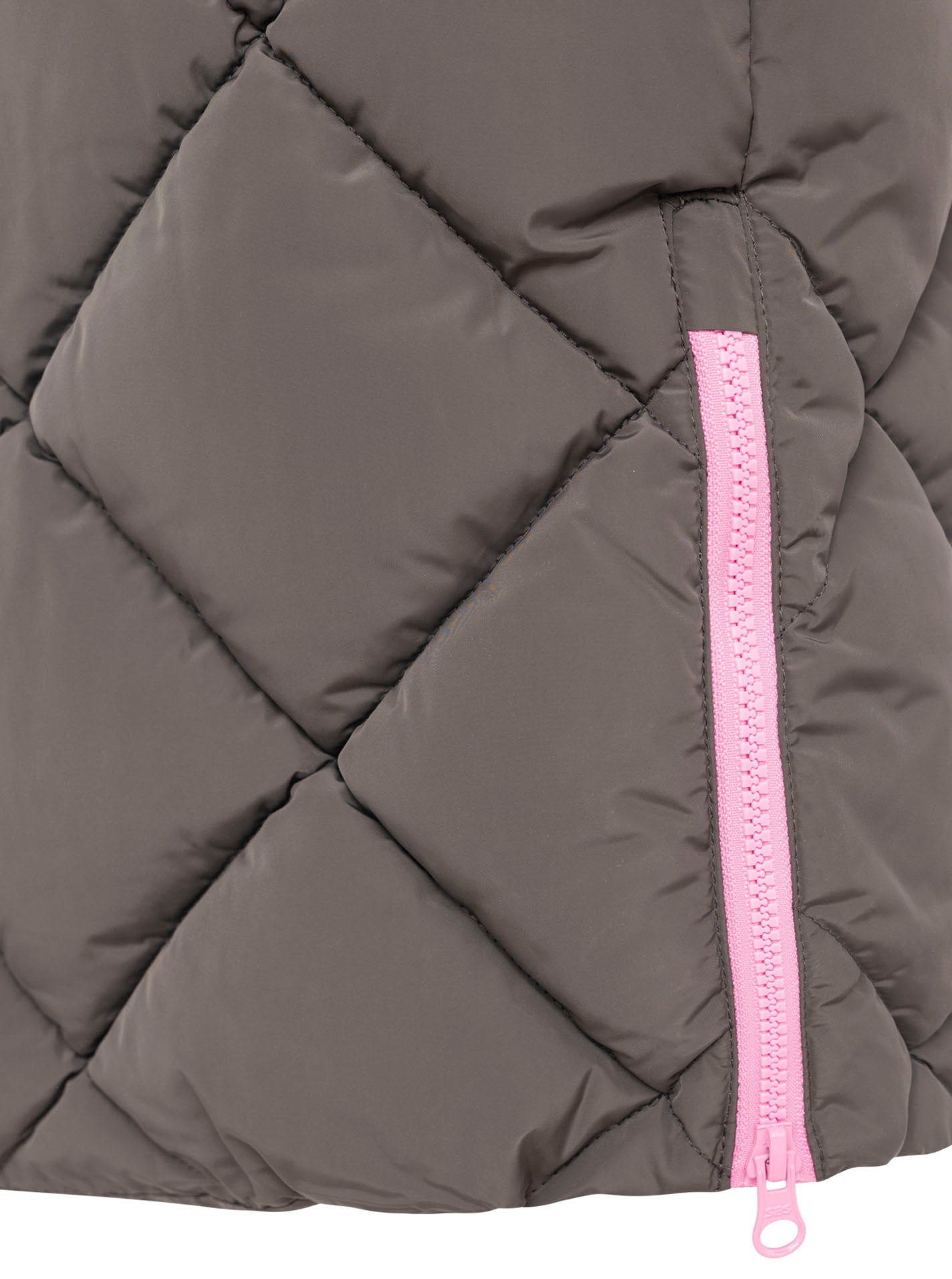 Zwillingsherz - Steppweste Lang "Love Print" - Grau mit rosafarbenen Details