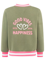 Zwillingsherz  Sweat-Bomberjacke "College" - Damenjacke in Khaki mit pinken Details