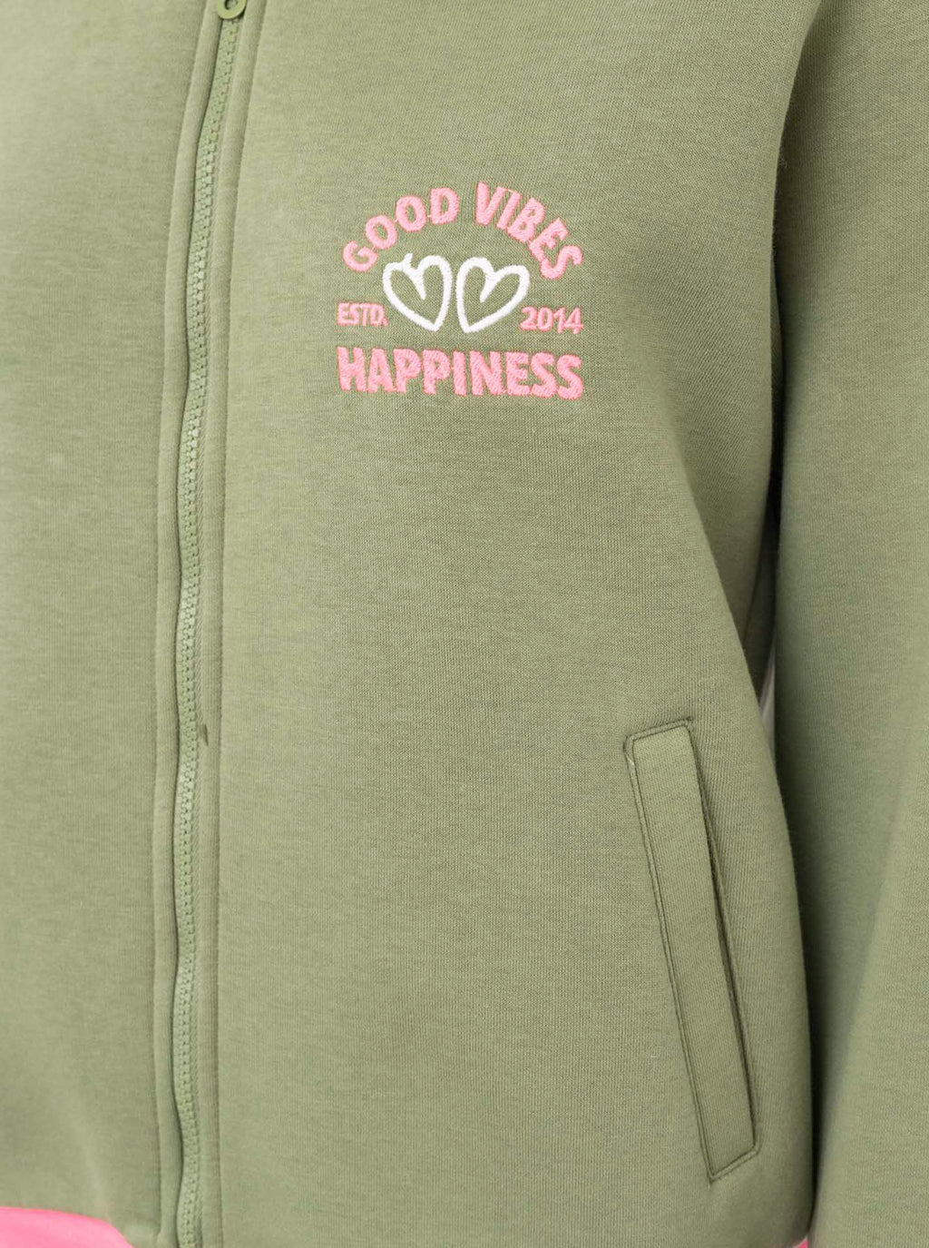 Zwillingsherz  Sweat-Bomberjacke "College" - Damenjacke in Khaki mit pinken Details