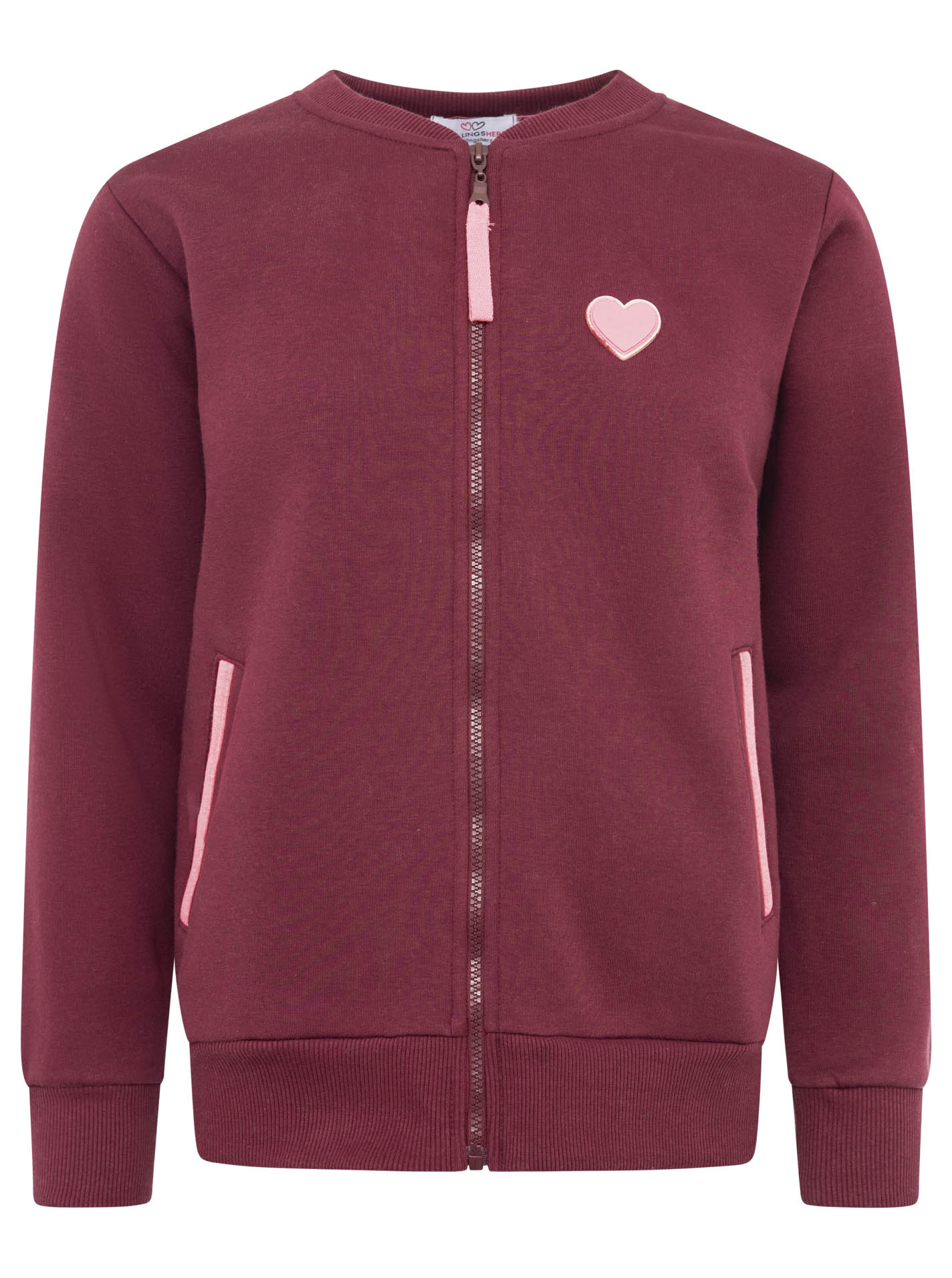 Zwillingsherz  Sweat-Bomberjacke "Love Happiness" - Damenjacke in Bordeaux mit pinken Details